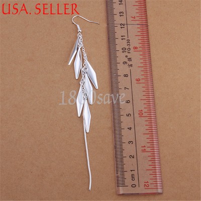 New Beautiful Chandelier Leaves 925 Sterling Silver Dangle Earrings Jewelry A626