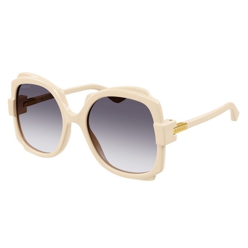 Pre-owned Gucci Gg1431s 004 Ivory/gradient Grey 57-20-135 Sunglasses In Gray