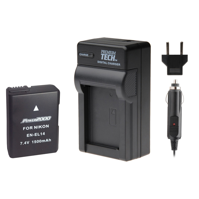 Premium Tech ENEL14 Battery + Charger for Nikon D3300, D3200, D3100