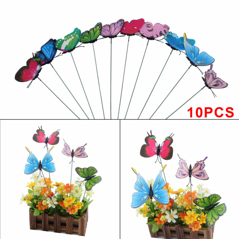 10x Colorful Garden Large Butterflies Stakes Patio Butterfly