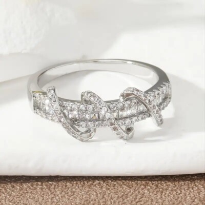 Unique Women 925 Silver Engagement Rings Cubic Zirconia Jewelry Size 6-10