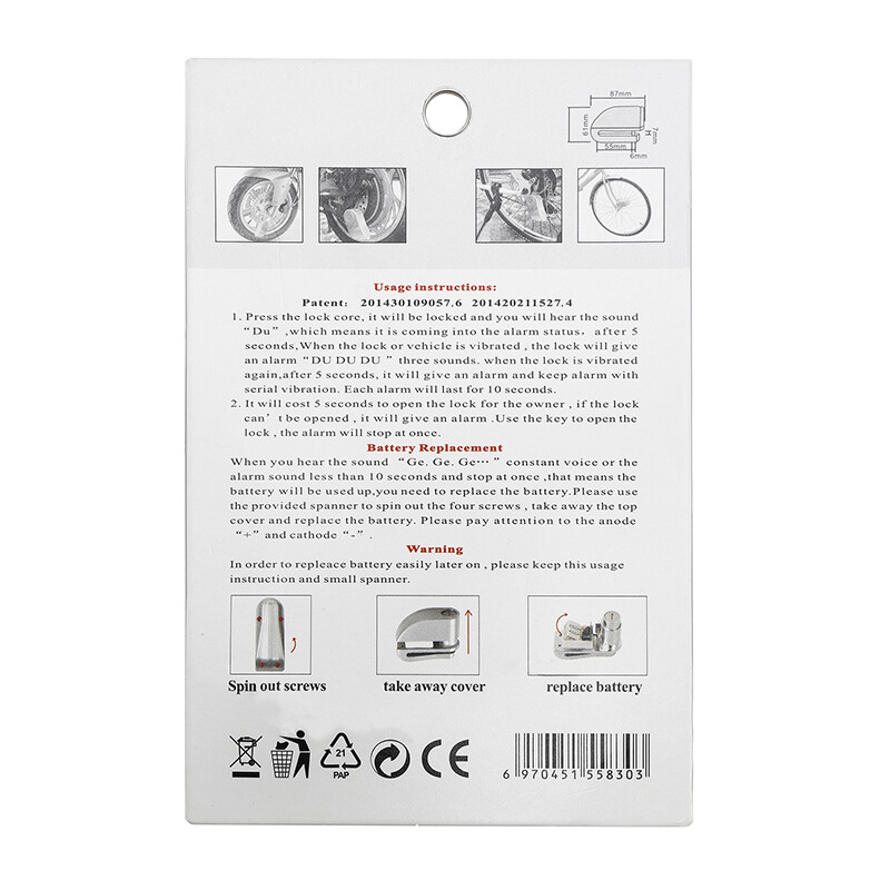 Motorcycle Bike Stainless Steel Brake Disc Safety Lock Security Electronic Alarm