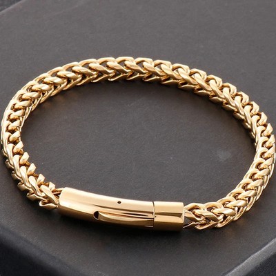 6MM 316L Stainless Steel Gold Color Chain Bracelet Men 23CM Friendship Gift