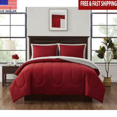 Red Reversible 7-Piece Bed in a Bag Comforter Set Queen Shams Pillowcases New