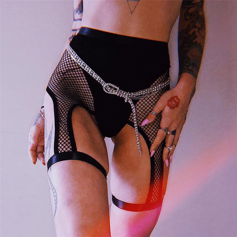 Womens Mesh Shorts Briefs Panties Knickers Suspenders Lingerie Garter Underwear