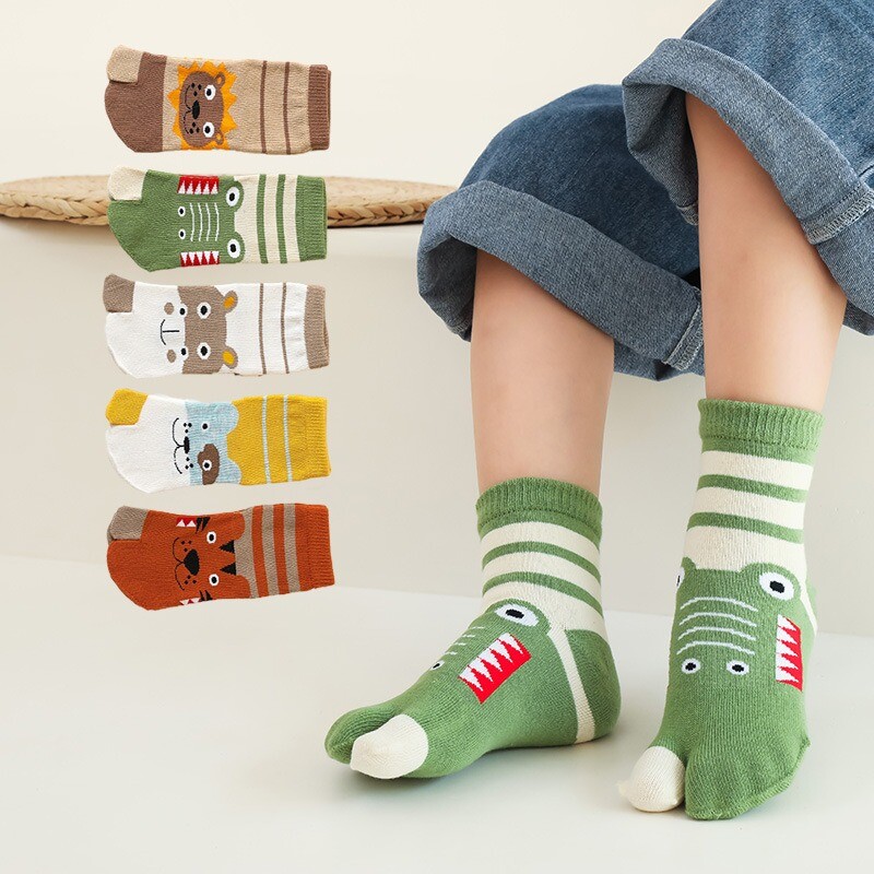 3 Pairs Kids Girl Boy Two Toes Split Socks Cute Animal Print Japanese Tabi Comfy