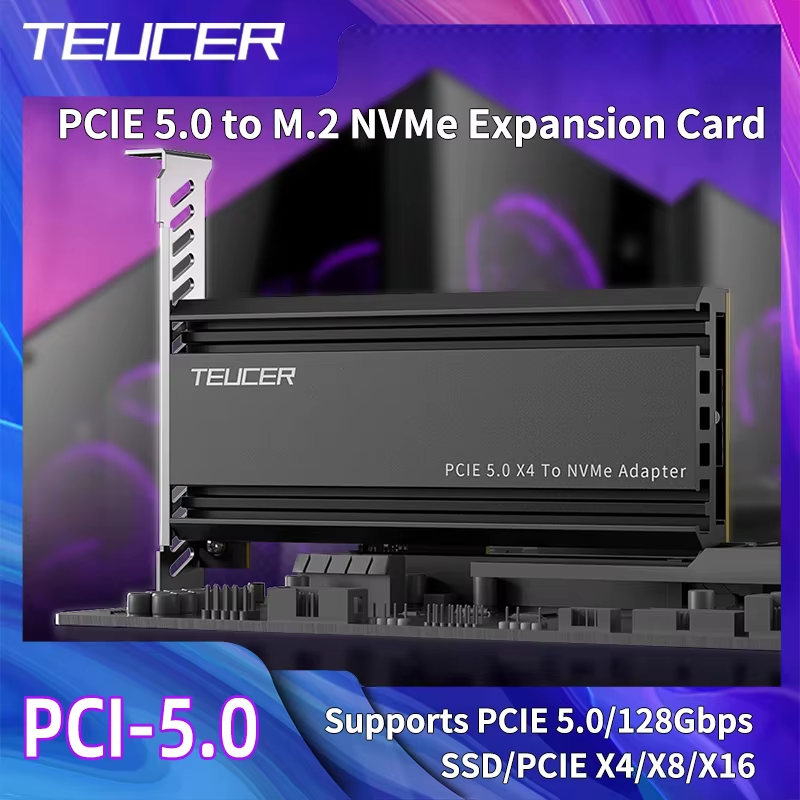 TEUCER PCIE 5.0 to M.2 NVMe Adapter Card High-Speed PCIe X4/X8/X16 to M2 SSD Con