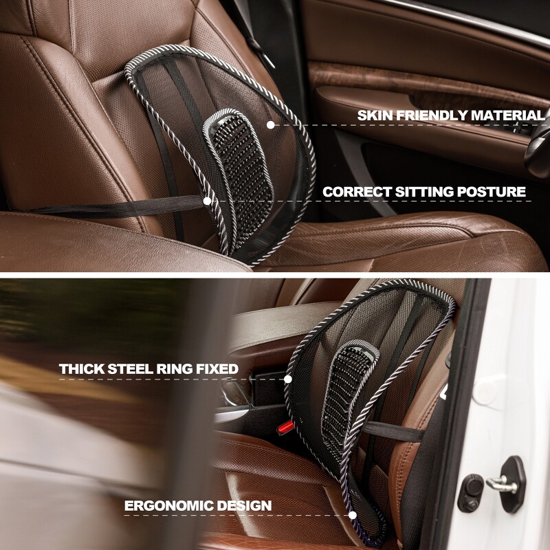 Mesh Back Lumbar Support w/ Massage Beads Ergonomic Design for Car Office Chair