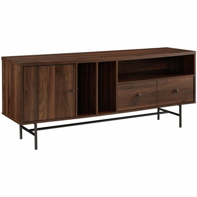 Jacklyn 60" Modern TV Console with Record Storage in Dark Wa