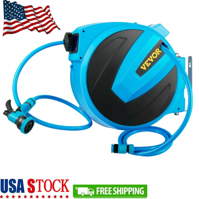 Retractable Wall Hose Reel 5/8 inx90ft Any Length Lock & Auto Rewind Water Hose