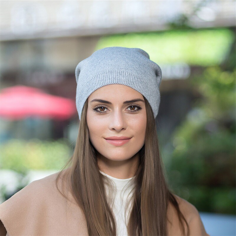 Feinstrick Beanie Mütze Kaschmir Herbst Wintermütze für Damen Herren Long Slouch