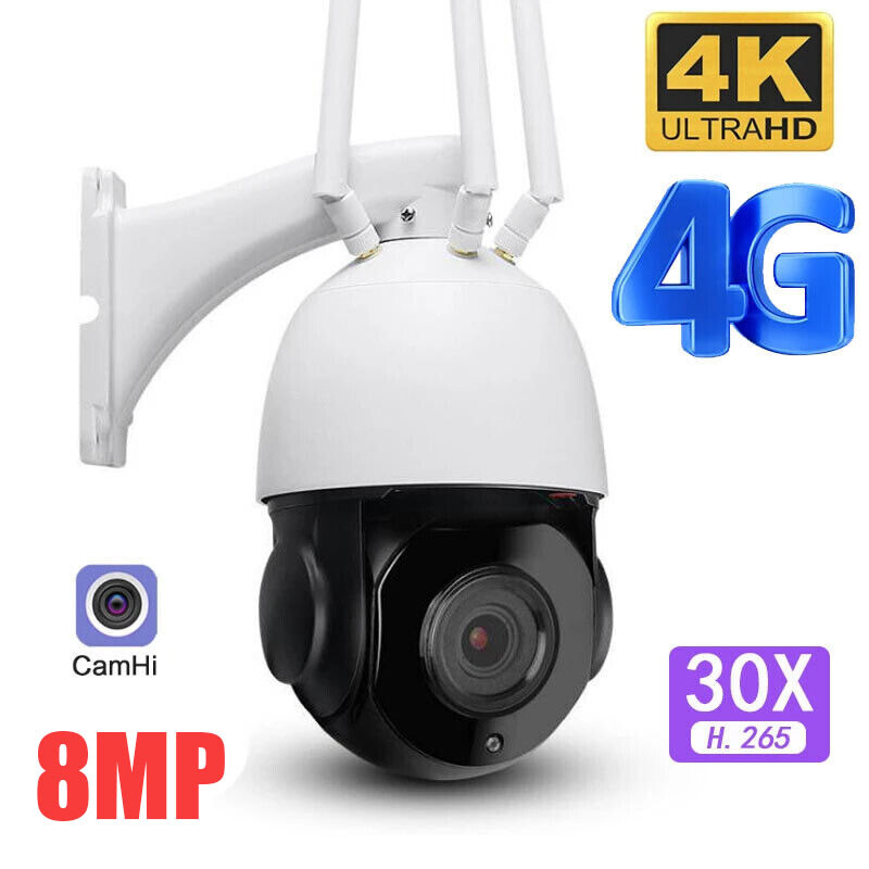 360° 8MP PTZ 4G IP Outdoor Security Camera 30X Optical Zoom IR Night CCTV Camhi