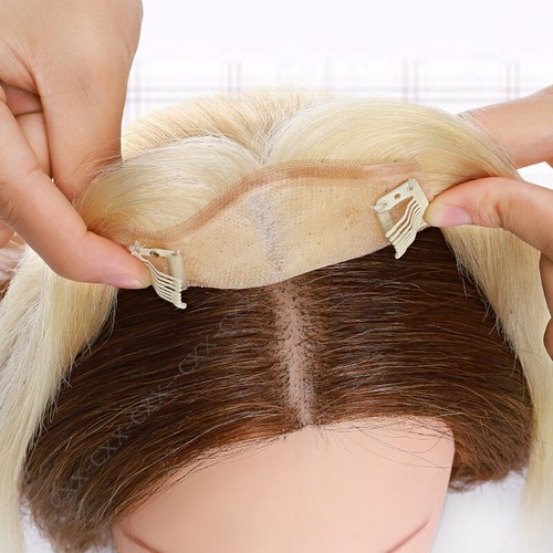 Free Part Lace Clip in Top REAL Human Hair Topper Toupee Piece Women Hairpiece A