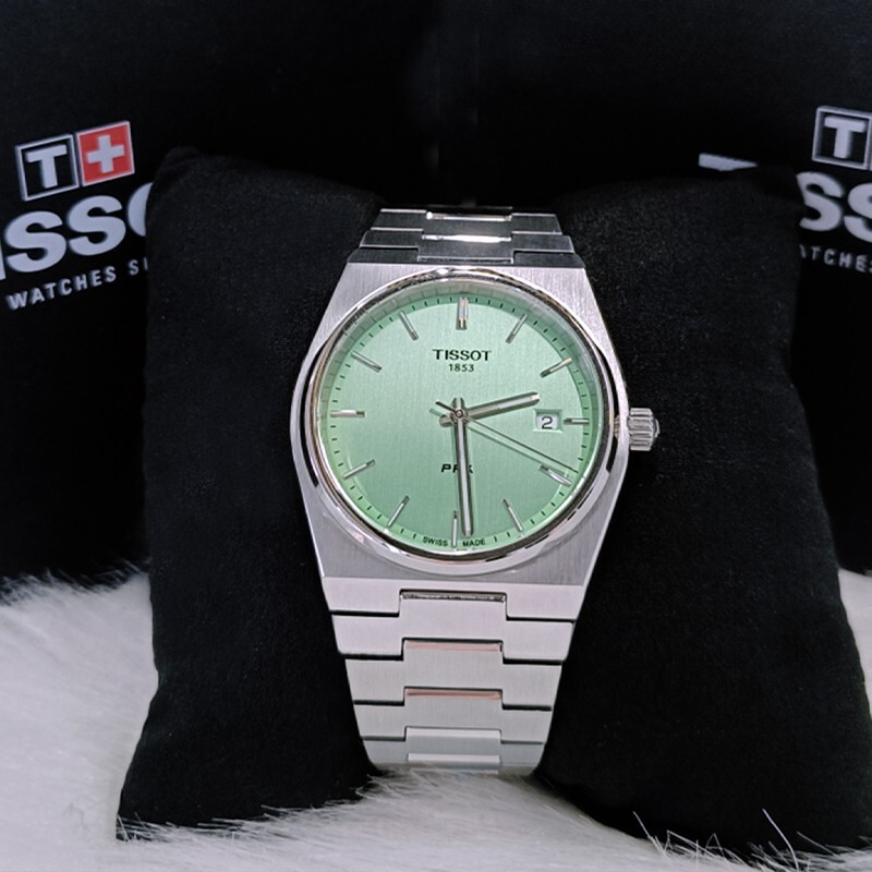 Pre-owned Tissot Men  Classic Prx/316l Mint Green Quartz Watch T137.410.11.091.01 (40mm)
