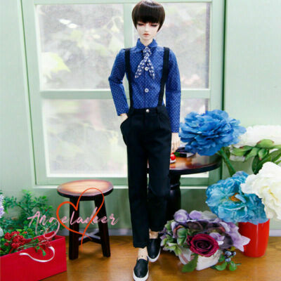 1/3SD BJD Clothes Casual Doll Outfit Blue Polka Dots Shirt+Bib Overall LUTS DZ
