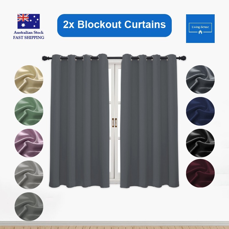 Blockout Curtains Thermal Noise Reducing Blackout Drapes Eyelet Window Pair - Picture 1 of 12