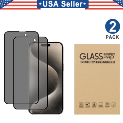 2PCS Privacy Tempered Glass Screen Protector For iPhone 15 14 13 12 11 Pro Max