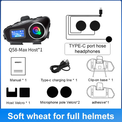 Q58 Max Motorcycle Helmet Bluetooth Intercom IP65 Waterproof Intercom Distance 5