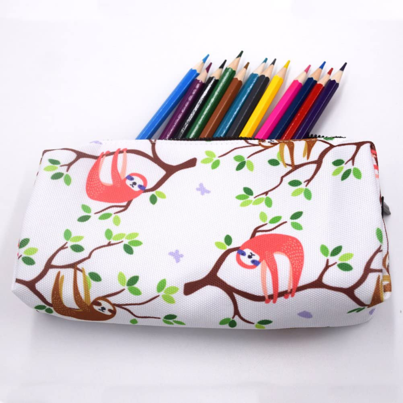 LParkin Sloth Large Capacity Canvas Pencil Case Pen Bag Pouch Stationary Case Ma