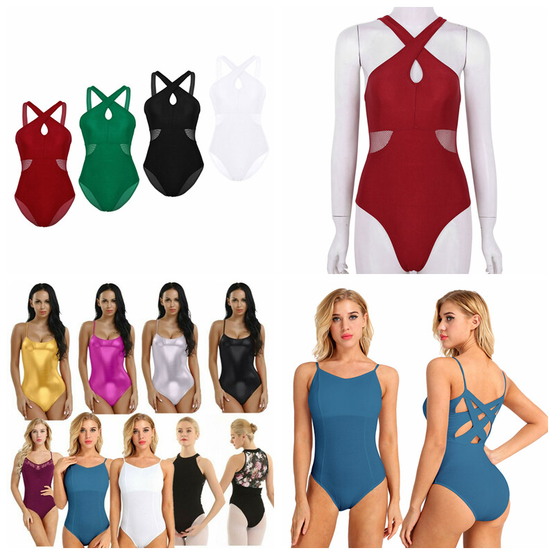 Kaerm Women Metallic Patent Leather Ballet Dance Leotard Bodysuit One