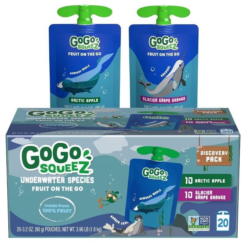 GoGo SqueeZ Applesauce and Fruit Puree Glacier Grape Orange Pouches