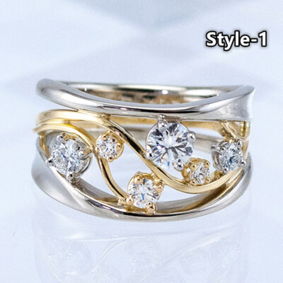 Fashion Two Tone 925 Silver Ring Women Jewelry Cubic Zircon Ring Sz 6-10