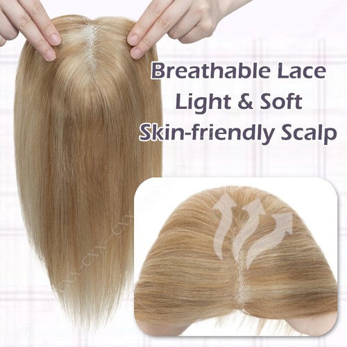 Free Part Lace Clip in Top REAL Human Hair Topper Toupee Piece Women Hairpiece A