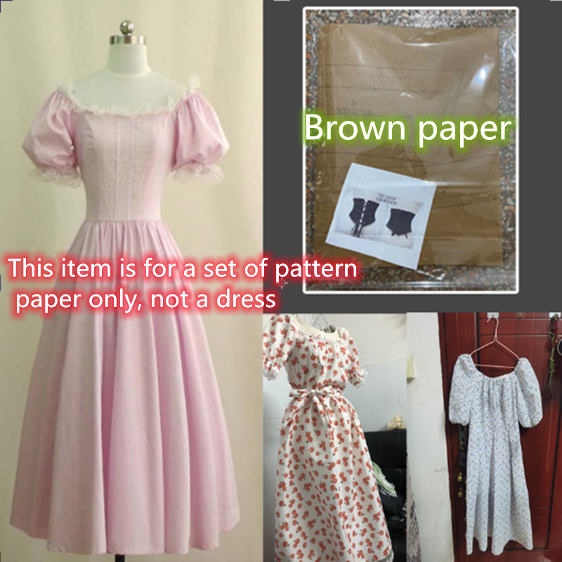 Patron De Couture Papier Marron Robe Midi À Col Bateau Rétro Fait Main DIY