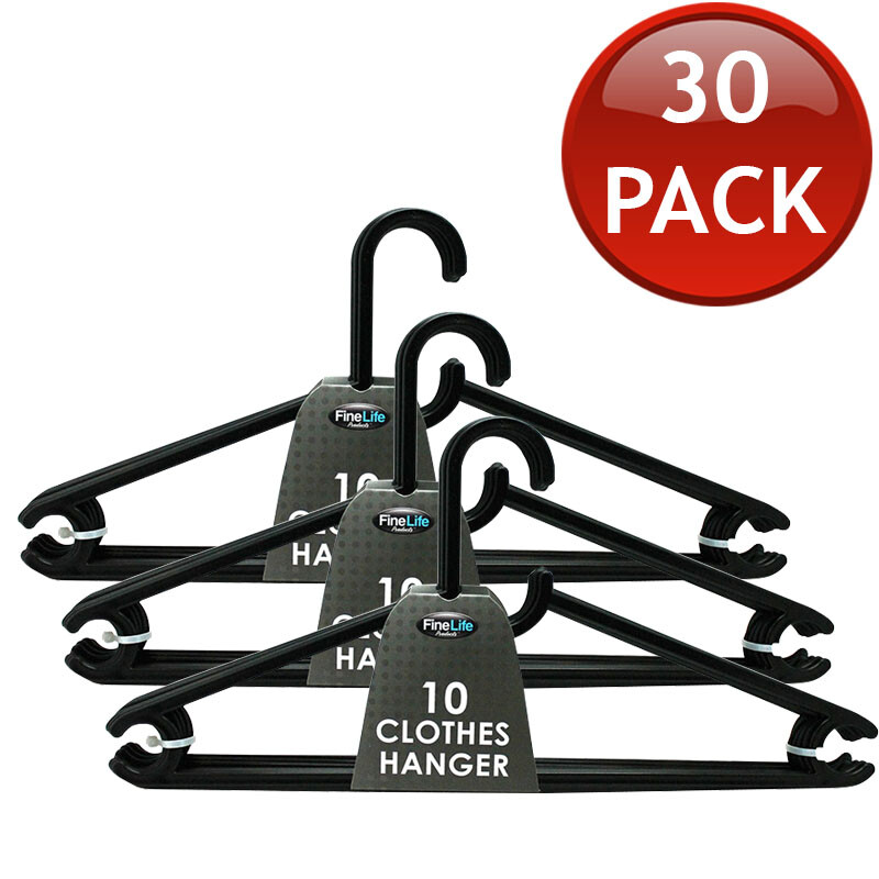 30 X Plastic Clothes Hangers Black Coathangers Garment Shirt Suit
