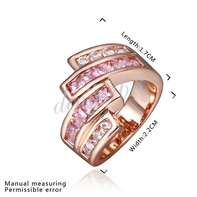 18K Rose Gold Filled Tarnish-Resist white/pink Cubic Zirconia CZ Wide Ring E0982