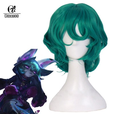 Game LOL The Gloomist Vex Cosplay Wigs 45cm Long Wavy Green Synthetic Hair