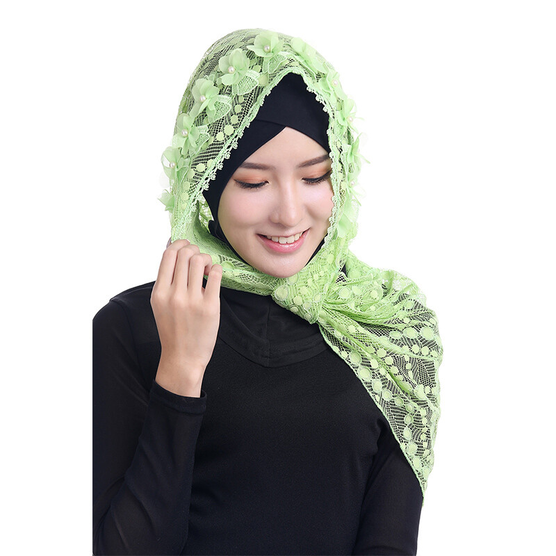 Women Ladies Lace Plain Scarf Hijab Arab Shawls Flower Muslim Scarves