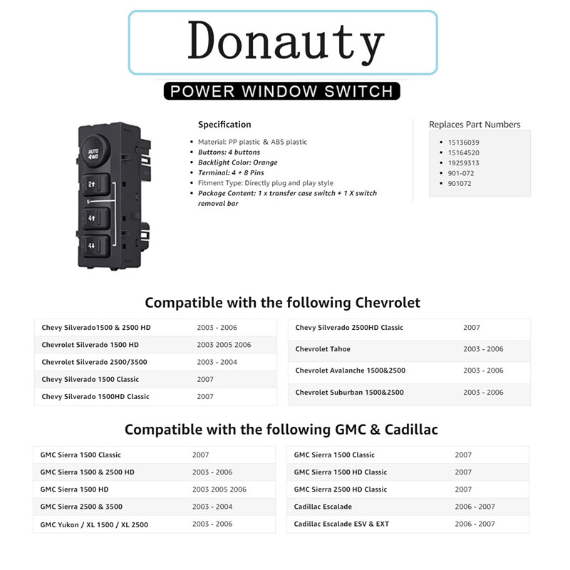 4WD Wheel Drive Switch Transfer Case for 03-07 Chevy Suburban GMC Yukon 19259313