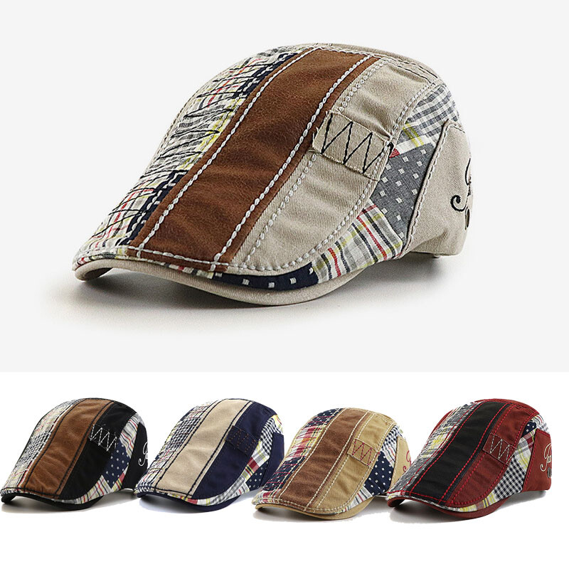 Men Newsboy Hat Patchwork Beret Cabbie Gatsby Ivy Cap Driving Adjustable New