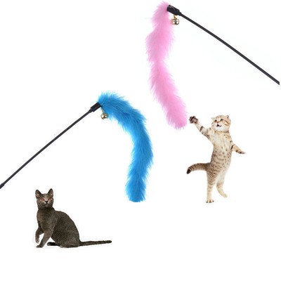 Pets Cats Kitten Teaser Turkey Feather Fur Toy Chaser Wand Interactive Game Gift