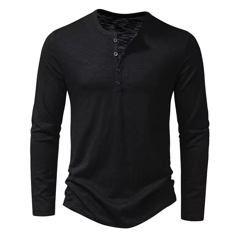 Men's Shirt Cotton Henley Neck T-Shirts Long Sleeve Casual Button Plain 25% OFF