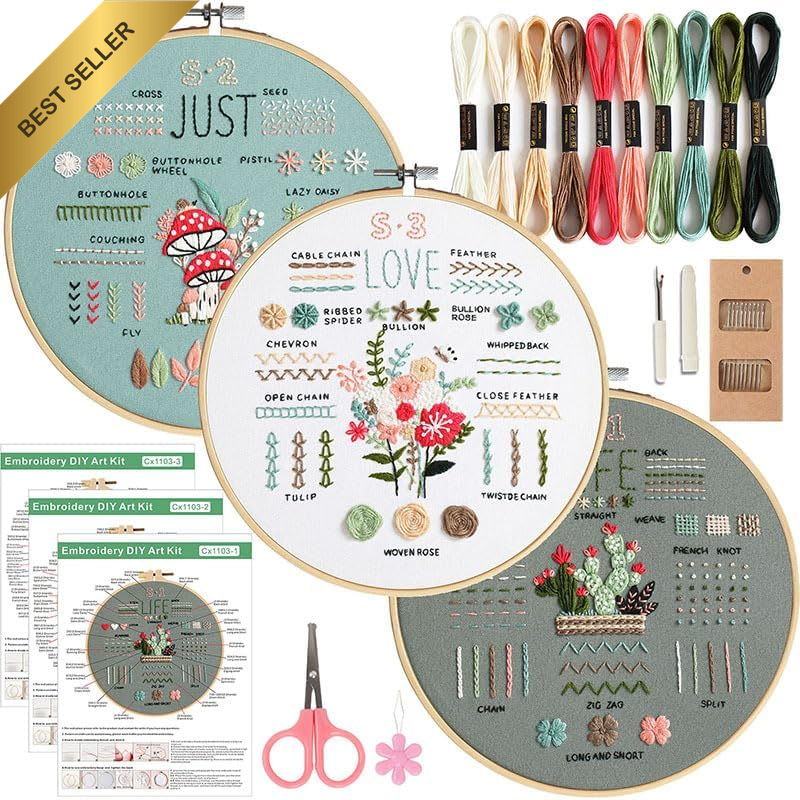 Embroidery Kit for Beginners, Cross Stitch DIY Craft Set with Embroidery Pattern