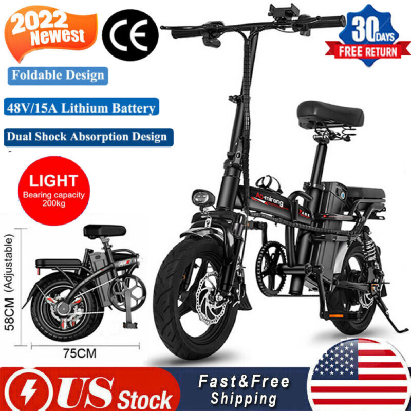 14" Electric Bike 350W 48V 15AH City E-bike Air Tire Folding High Speed Bicycle