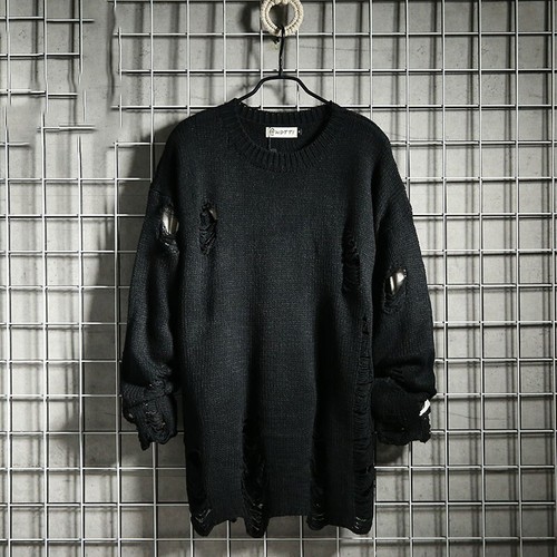 Men's Hole Sweater Ripped Tops Pullover Knitting Japanese