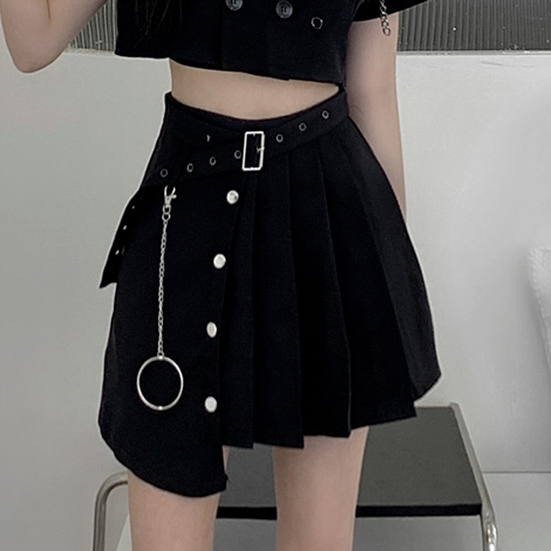 Femme Gothique Jupe Plissée Punk Irrégulière Asymétrique Harajuku Mini Club Girl