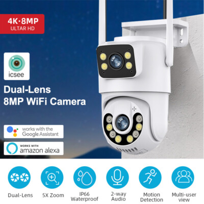 Outdoor Wireless WiFi IP Camera ICSEE APP Control Dual Lens PTZ Security Camera