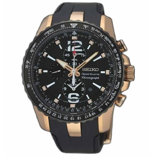 Pre-owned Seiko Sportura Snaf28p1 Quartz Men Watch Chronograph Rosegold Sapphire 100m