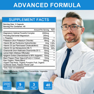 Triple Magnesium Complex 2000mg 60PCS Capsules for Calm+Sleep+Gentle in Stock