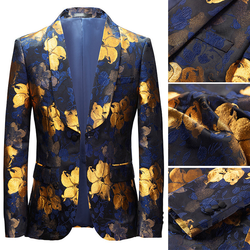 Herren Jacquard Blumen Anzug Jacke Blazer Dinner Party Bühne Kostüm Mantel