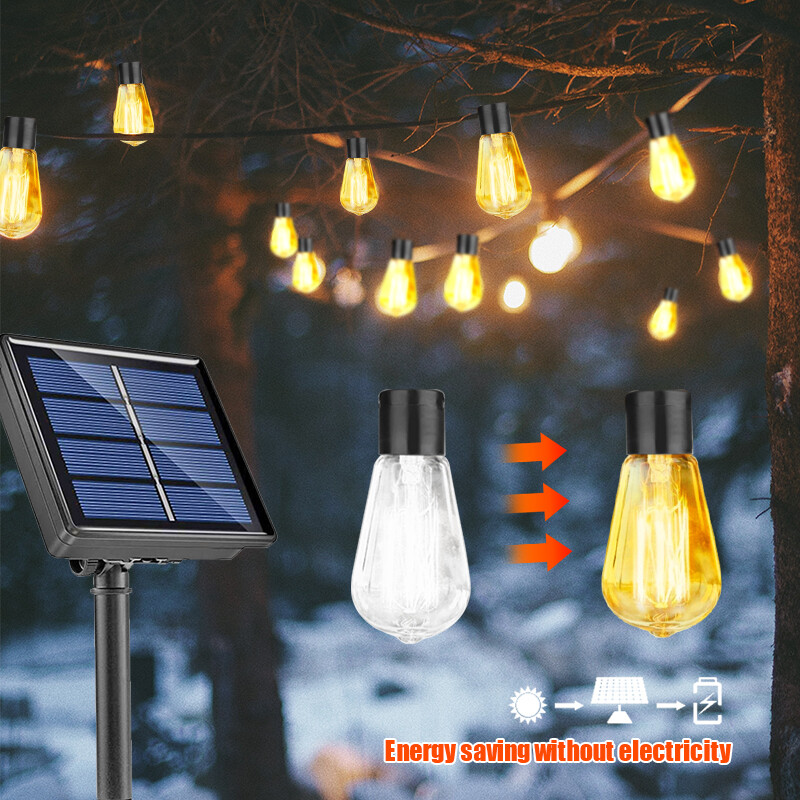 Solar String Fairy Light 20 LED Big Bulbs Garden Street Lamp Outdoor Waterproof
