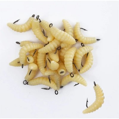 Soft Maggot Fishing Lure Set Lifelike Bionic Grub Baits with Hook Multiple