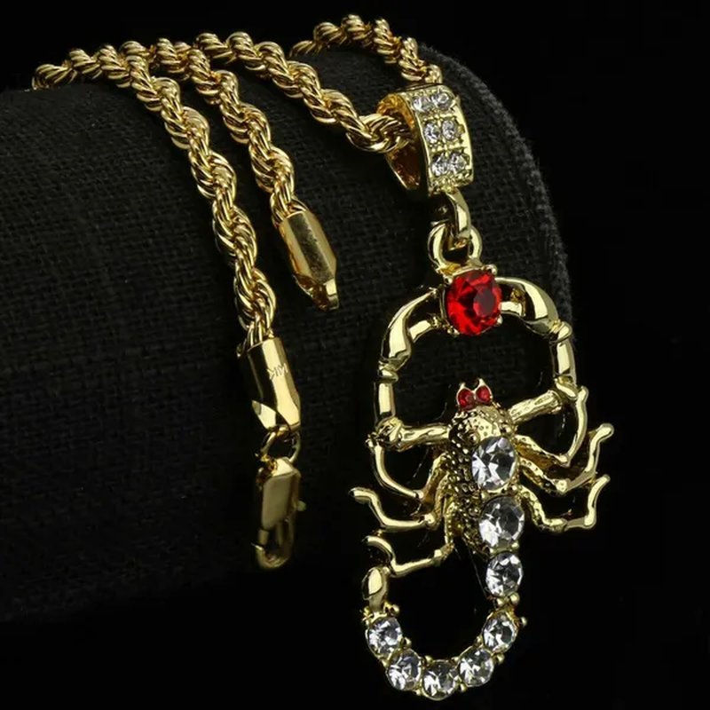 Red Ruby Scorpion Pendant 14K Gold Plated 18