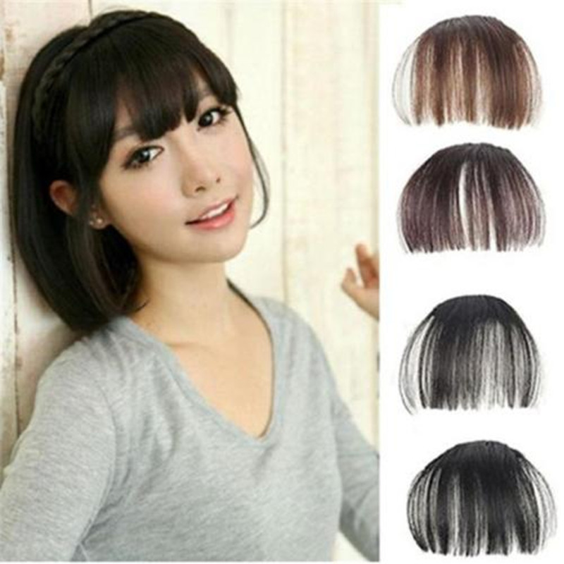Details About Real Human Hair Thin Neat Air Bangs Clip In Korean Fringe Front Hairpiece
