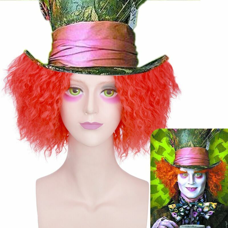 Alice In Wonderland Mad Hatter Wig Costume Accessory Red Short Curly Hair Wigs