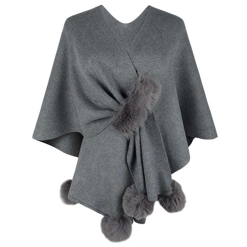 Ladies Pom-pom Ball Tassel Cape Knitted Shawl Wrap Solid Retro Cardigan Fashion